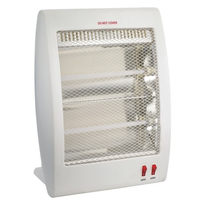 CMI kvarc fűtőtest 800 W, fehér ház két fűtési fokozattal és felborulás elleni védelemmel.