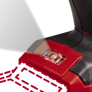 Közelkép az Einhell Power X-Change CE-AP 18 Li-Solo akkus légpumpáról bekapcsolt LED lámpával.