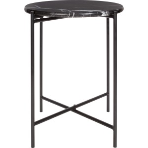 Fekete színű, kerek márványlapos (Ø 43cm) asztal, Midnight Mystery design.