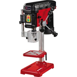 Einhell TC-BD 450 oszlopos fúrógép piros/fekete színben, fúróasztallal és forgácsvédővel.