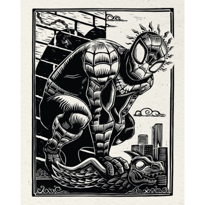 Komar Marvel Spider-Man Lino-Cut falikép 40 cm x 50 cm fekete-fehér