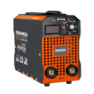 Daewoo hegesztőgép, inverteres technológia, fekete és narancssárga. Kompakt kialakítás mobil használatra.
