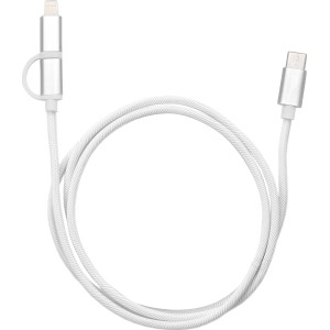 Fehér USB-C gyorstöltő kábel USB-C és Lightning csatlakozóval audio tartozékokhoz.