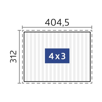 A fehér Biohort pergola illusztrációja, mérete 4x3 méter, műszaki rajz.