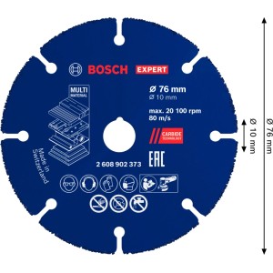 Kék Bosch Expert Carbide Multi Wheel vágókorong, Ø 76 mm, sarokcsiszolókhoz.