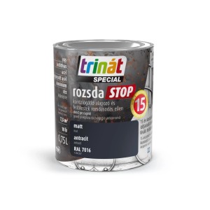 Sötétszürke doboz Trinát Rozsda Stop rozsdagátló festék, 0,75L.