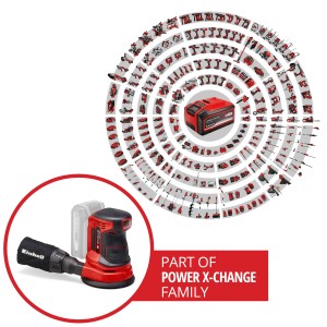 Einhell Power X-Change TE-RS 18 Li Solo akkus excentercsiszoló porzsákkal, akkumulátor nélkül. A Power X-Change család tagja.