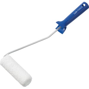 LUX 12 cm-es mikroszálas lazúrhenger, fehér festőhenger kék fogantyúval sima felületekhez.