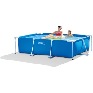 Kék Intex Frame Pool Family medence, 220x150x60 cm, emberekkel a vízben.