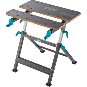 Wolfcraft Master 650 Ergo munkapad: Állítható magasságú szorító- és munkaasztal acélcső vázzal.