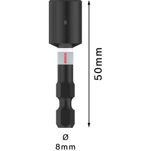 Fekete Bosch Impact Control dugókulcs, 50mm hosszú, SW 8mm. Robusztus szerszám ütvecsavarozókhoz.