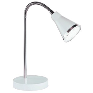 Fehér LED asztali lámpa flexibilis karral irodába és íróasztalra.