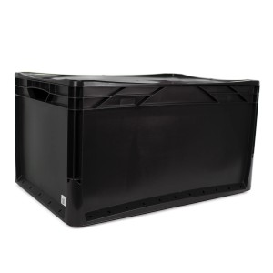 Fekete Eurobox 60x40x32 cm tömör falú, tárolódoboz robusztus műanyagból.