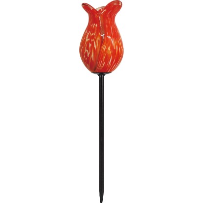 Leszúrható kerti dekoráció tulipán alakú üvegelemmel piros 88 cm