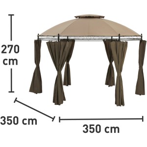 Barna Braga pavilon, Ø 350 cm, oldalfalakkal és dupla tetővel. Ideális kertbe és teraszra.