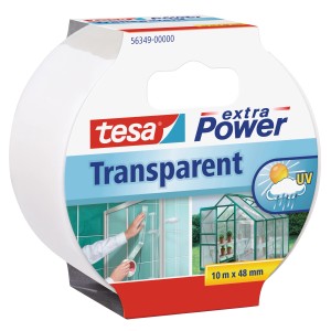 Tesa Extra Power Transparent ragasztószalag, 10 m x 48 mm, beltéri és kültéri javításokhoz.