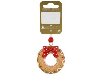 Felakasztható mézeskalács koszorú polirezinből 5,5 cm átmérő barna-piros