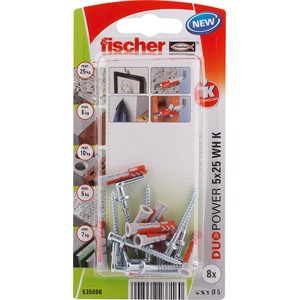 Fischer DUOPOWER 5x25 WH K tiplik, 8 darab, különböző építőanyagokhoz.