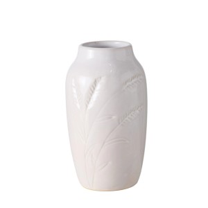 Fehér Boltze Home Jenna porcelán váza finom búzakalász mintával, 15 cm magas.