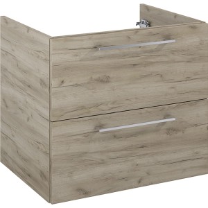 Maximus Stylo mosdószekrény, Sanremo tölgy, 60 cm széles, két fiókkal és ezüst fogantyúkkal.