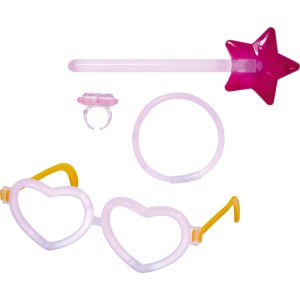 Glow Girl Pink világító rúd parti szett: Szemüveg, karkötő, gyűrű és pálca a szórakozáshoz.