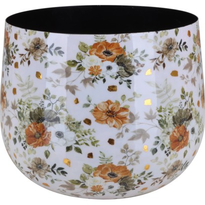 Kaspó Flora virágmintás 17 cm átmérő x 14 cm fehér-arany