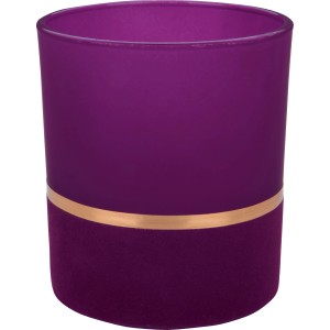 Magenta üveg mécsestartó Dark Wonder, 10 cm magas, arany szegéllyel.