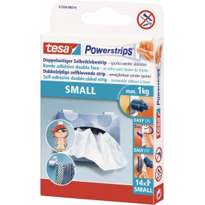 Csomag Tesa Powerstrips Small, 14 darab, tárgyak nyom nélküli felakasztásához, 1 kg-ig.