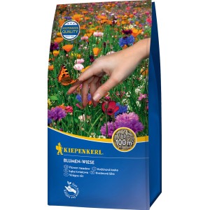 Kiepenkerl Virágos rét 1kg: Csomag virágos réttel és pillangóval a kézen.