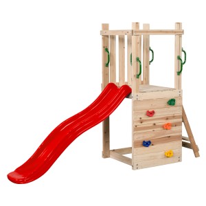 Swing King Mari fa mászóka piros csúszdával, mászófallal és fogantyúkkal.