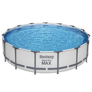 Bestway Steel Pro Max Frame medence szett, Ø 457x107 cm, kerek, világosszürke, vízzel töltve.