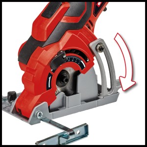 Einhell TC-CS 89 mini kézi körfűrész piros/szürke színben, párhuzamos ütközővel és vágásmélység állítással.