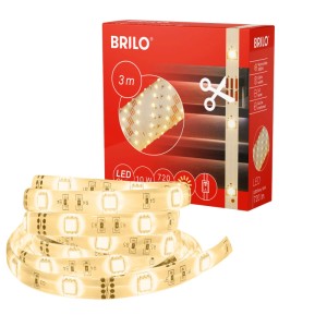 Brilo LED szalag, 3 m, meleg fehér, kábeles kapcsolóval és csomagolással.