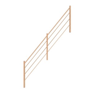 StarWood fa design bükkfa jobb oldali korlát, 365 cm, fa oszlopokkal és vízszintes kitöltő rudakkal.