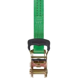 Zöld racsnis heveder (3,8 cm x 600 cm) poliészterből és acélból a biztonságos rakományrögzítéshez.