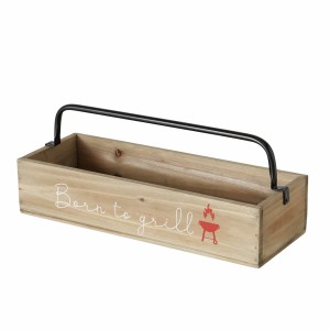 Barna Boltze BBQ fa tálca fém fogantyúval és grill mintával, 15,5x15,5x41 cm.