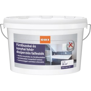 Vödör fehér diszperziós festék fürdőszobába és konyhába az OBI-tól.