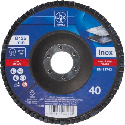 LUX lamellás csiszolótárcsa fém átmérő 125 mm K40