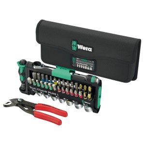 Wera Tool-Check Combi 1 szerszámkészlet, 40 részes: bitek, dugókulcsok, racsni, markolat, Knipex fogó fekete táskában.