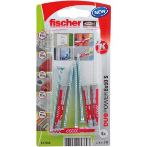 Fischer Duopower 6x50 dübel csavarokkal, 4 darabos készlet. Univerzális dübel a biztonságos rögzítéshez.