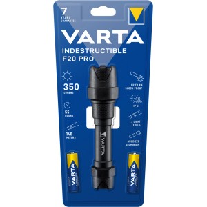 Varta Indestructible F20 Pro zseblámpa elemekkel, robusztus és ütésálló.