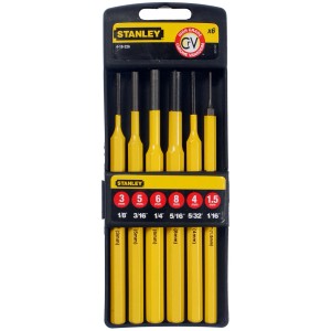 Stanley csapszegkiütő készlet, 6 részes, 1,5-8 mm, sárga nyéllel, készletdobozban.