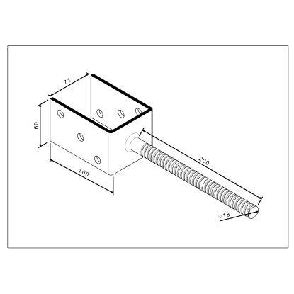 U alakú oszloptartó szeglemez kőkapoccsal  200 mm x 71 mm x 60 mm