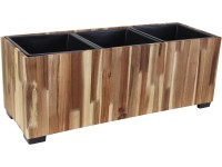 Virágláda ragasztott FSC akácfa 3x műanyag betéttel 80 cm x 29 cm x 29 cm