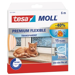 Tesamoll Premium Flexible, átlátszó ablak- és ajtótömítés, akár 40% energiamegtakarítás.