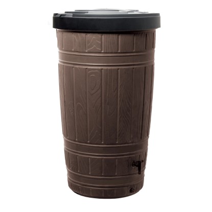 Barna Waterform Woodcan 265 l esővízgyűjtő fa hatású, fekete fedéllel és csappal.