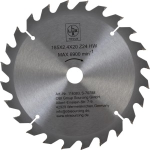 LUX-TOOLS HM körfűrészlap, 185 mm átmérő, 24 fog a pontos favágásokhoz.
