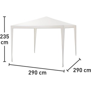 Fehér Alamosa pavilon, 290x290 cm, méretekkel. Ideális kertbe, partikra és bolhapiacokra.