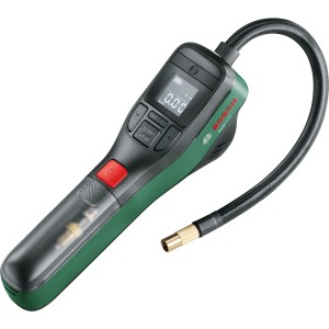 Bosch EasyPump akkus légpumpa: Kézi pumpa digitális kijelzővel és tömlővel.