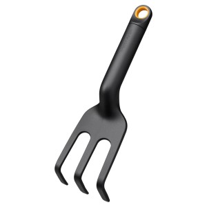 Fiskars Solid virág gereblye 3 foggal a talaj lazításához és a gyomok eltávolításához.